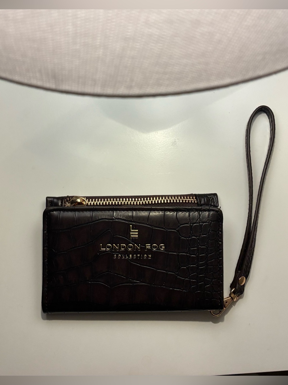 London Fog Black Croc-Embossed Wristlet Card Case